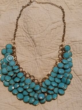 Source Unknown Gold-Tone Necklace with Turquoise Blue Drops